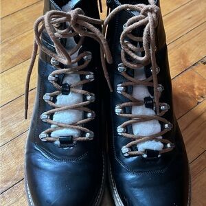 Black Leather Boots with Tan Laces